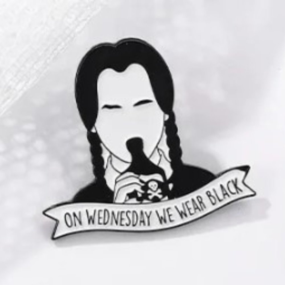Wednesday Addams Halloween Spooky On Wednesday We Wear Black Enamel Pin